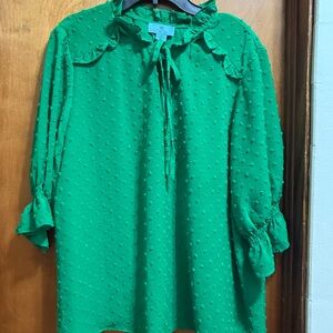 CeCe Vibrant Green Textured Blouse